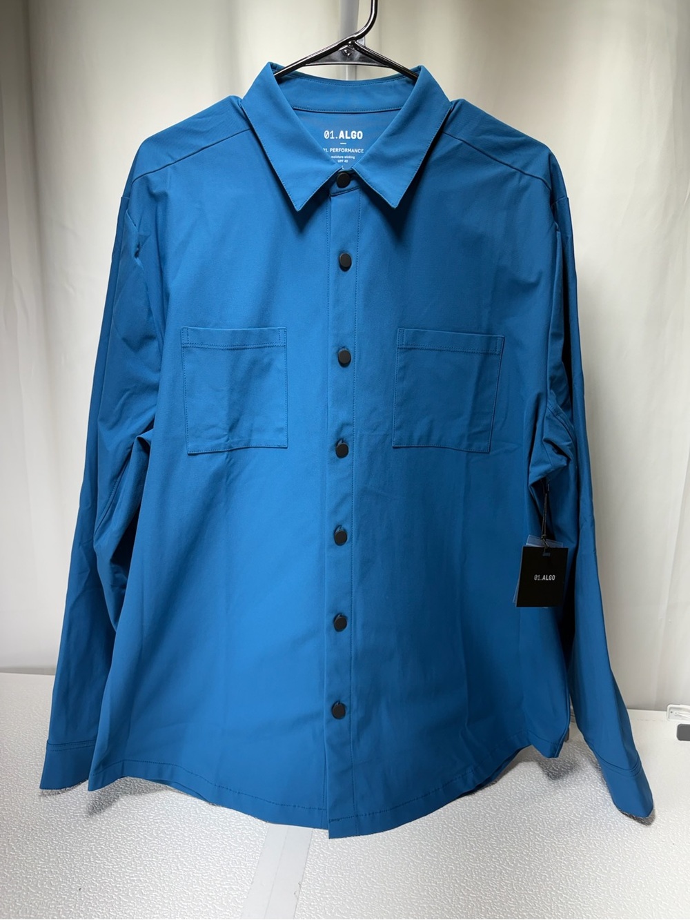 01.ALGO Men’s Teal-Blue Performance Dress Shirt 4446
